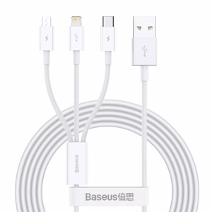 USB кабель 3в1 Baseus Superior Series, USB на micro USB / USB-C / Lightning, 3.5A, 1.5м (белый)