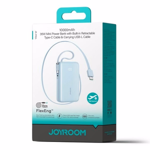 "Joyroom JR-PR2L" 10000 mAh 35 W maitinimo bankas su integruotu ištraukiamuoju USB-C kabeliu ir "Lightning" laidu - mėlynas