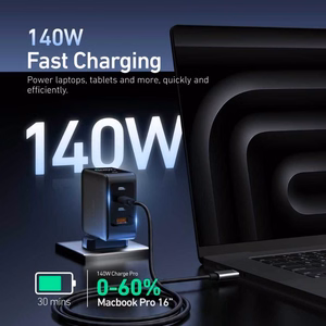 Kelioninis įkroviklis X-ONE ChargeGo GaN 65W su įtraukiamu laidu ir USB C prievadu – juodas