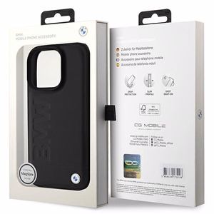 BMW Leather Hot Stamp MagSafe dėklas iPhone 16 Pro - juodas