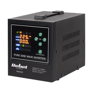 Rebel POWER-500-LFP4 backup power supply, pure sine wave inverter with charging, 12 V / 230 V, 500 VA / 300 W