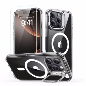 ESR Classic Hybrid Kickstand Halolock MagSafe dėklas rinkinys su stovu + grūdintas stiklas iPhone 16 Pro - skaidrus