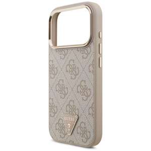 Чехол Guess PU Leather 4G Strass Triangle Logo Gold Frame MagSafe для Apple iPhone 18 Pro, розовый