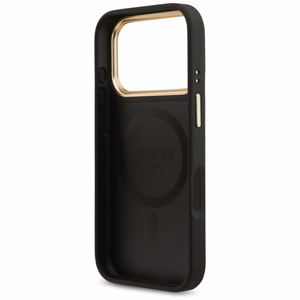Guess 4G Strass Logo & Big Strap Metal Buttons Magnetinis dėklas telefonui iPhone 17 Pro - juodas