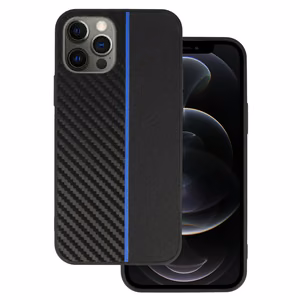 Tel Protect CARBON Case for iPhone 12 Pro Max Black with Blue Stripe
