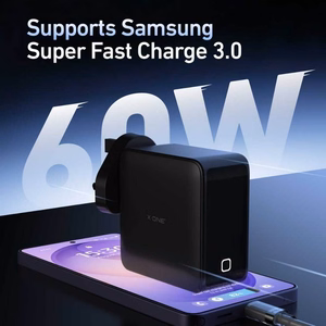 Kelioninis įkroviklis X-ONE ChargeGo GaN 65W su įtraukiamu laidu ir USB C prievadu – juodas