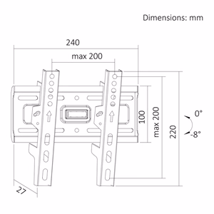 Maclean MC-189 – sieninis televizoriaus laikiklis, 13–43-col., VESA 200×200, iki 45 kg, juodas, pakreipimas +2° to -10°