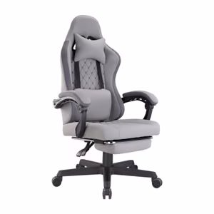 Игровое кресло LUMIVIDA HS084714 с тканевой обивкой, подголовником и поясничной опорой, серое