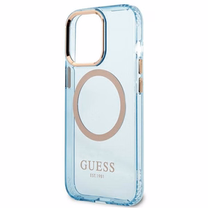 Guess Gold Outline permatomas Magnetinis MagSafe dėklas telefonui iPhone 13 Pro / iPhone 13 - mėlynas