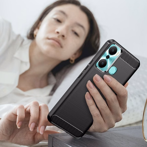 Carbon Case чехол для Infinix Hot 20 Play гибкая силиконовая карбоновая крышка чёрный