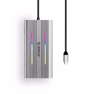 Orico XCR 12 viename RGB USB-C prijungimo stotelė 3x USB-A USB-C PD 100W HDMI 4K VGA RJ45 Gigabit SD ir microSD kortelių skaitytuvas - sidabrinė