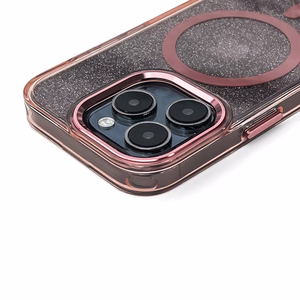 Blizgus dėklas MagSafe iPhone 16 Pro Max - rožinis su blizgučiais