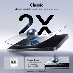 ESR UltraFit Apsauginio stiklo 2 vnt. rinkinys skirtas iPhone 16 Pro / 17 – skaidrus