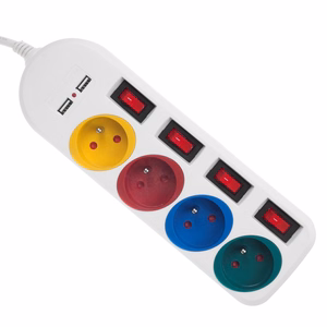 "Maclean" maitinimo juosta, prailgintuvas, 4 lizdai + 2xUSB, su jungikliais, 250VAC/10A, 2.1A 5V, 1,5 m, balta, MCE229 W
