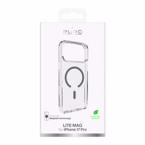 Puro Lite Mag TPU+PC dėklas telefonui suderinamas su MagSafe iPhone 17 Pro - skaidrus su pilku žiedu