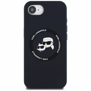 Karl Lagerfeld skystas silikoninis Karl & Choupette galvų dėklas su MagSafe iPhone 16e - juodas