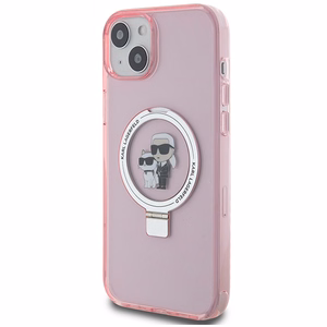 Karl Lagerfeld dėklas su žiediniu stovu Karl&Choupette Magnetinis iPhone 15 Plus - rožinė