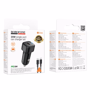 "Borofone" automobilinis įkroviklis BZ34A Cloud - C tipo - PD 20W su C tipo įkrovikliu į C tipo įkroviklį, juodas