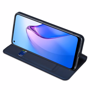 Dux Ducis Skin Pro dėklas telefonui Oppo Reno 8 su atverčiamu dangteliu, kortelių pinigine ir stovu, mėlynas