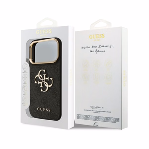 Dėklas Guess PU Leather 4G Metal Logo Gold Frame Apple iPhone 18 Pro Max juodas