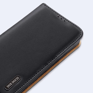 Dux Ducis Hivo odinis atverčiamas dėklas natūralios odos piniginė kortelėms ir dokumentams Samsung Galaxy S22 + (S22 Plus) juodas