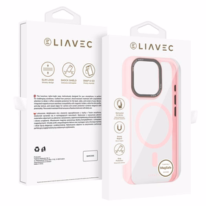 Liavec Hibridinis magnetinis skaidrus dėklas iPhone 15 Pro Max šviesiai rožinis
