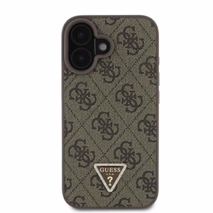 Guess odinis metalinis logotipas su strazais dėklas telefonui iPhone 16 - ruda