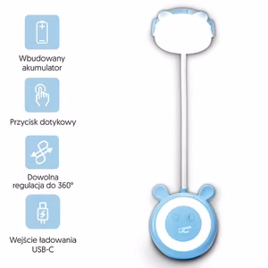 LED Teddy bear desk Lempa 3W, 3000/4500/6000K, adjustable, 1200mAh, mėlynas, LTC