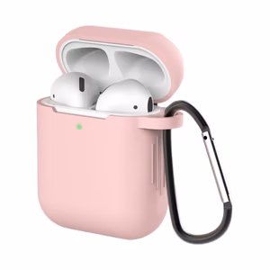 Dėklas AirPods 2 / AirPods 1 silikoninis minkštas ausinių dėklas + Raktų pakabukas karabino pakabukas rožinė (Dėklas D)