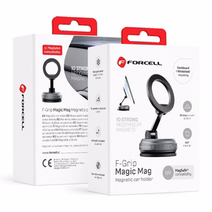 Forcell F-Grip Magic Mag magnetinis automobilinis telefono laikiklis su siurbtuku, suderinamas su „MagSafe“ – juodas
