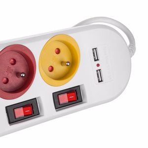 "Maclean" maitinimo juosta, prailgintuvas, 4 lizdai + 2xUSB, su jungikliais, 250VAC/10A, 2.1A 5V, 1,5 m, balta, MCE229 W