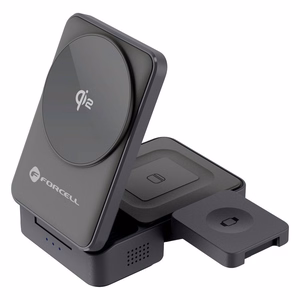 Belaidis įkroviklis Forcell F-Energy 3in1 Flex Pro Qi2 suderinamas su MagSafe (F-05) sidabrinis
