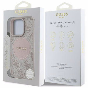 Guess 4G Circle Classic Logo MagSafe iPhone 16 Pro dėklas telefonu - rožinis