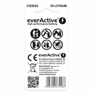 Ličio baterijos everActive CR2032 - lizdinė plokštelė 2 vnt.