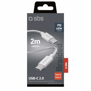 SBS TECABLETISSUETCC2G Кабель 2x USB-C 2m 60W Power Delivery - серый