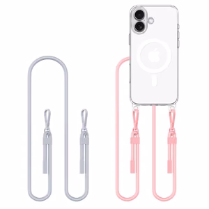 Прозрачный чехол Tech-Protect Flexair Chain MagSafe для iPhone 16 + 2 шнурка (розовый и серый)