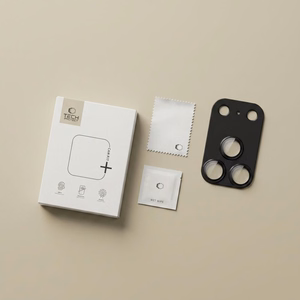 Juoda aliuminio ir grūdinto stiklo kameros modulio apsauga „Tech-Protect CamFull Fit+“, skirta „Apple iPhone 18 Pro Max“