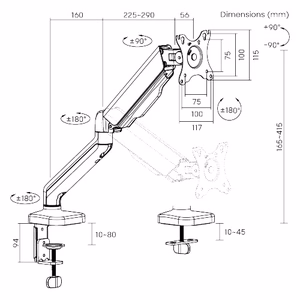 17"-32" monitoriaus spyruoklinis laikiklis, juodas