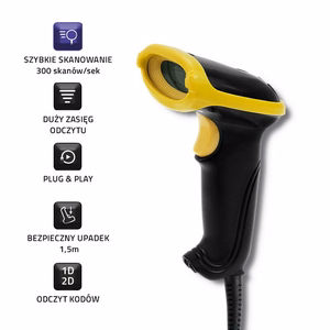 Qoltec 50867 Lazerinis skaitytuvas 1D | 2D | USB | Juoda