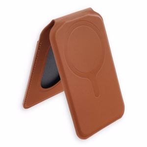 Odinis piniginė su stovu, suderinama su MagSafe Satechi Vegan Leather Wallet Stand ruda
