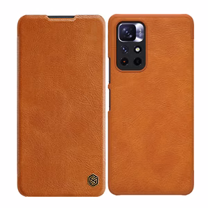 Nillkin Qin dėklas Xiaomi Redmi Note 11T 5G / Note 11S 5G / Note 11 5G (Kinija) / Poco M4 Pro 5G kameros dangtelis dėklas atverčiamas dėklas rudas