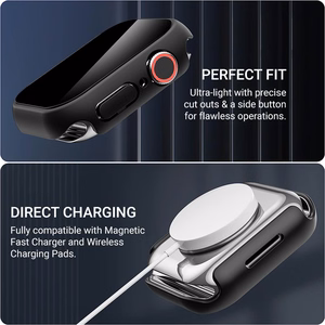 Crong Hybrid Watch Case apsauginis dėklas su integruotu stiklu, skirtas Apple Watch 44 mm, anglies pluošto rašto