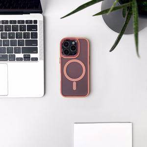 Blizgus magnetinis dėklas telefonui iPhone 17 Pro Max - rožinis