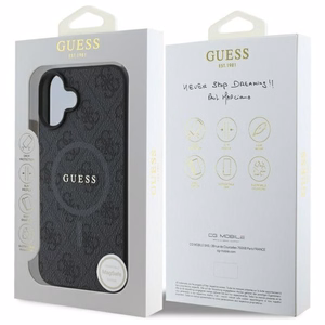 Dėklas Guess PU Leather 4G Colored Ring MagSafe Apple iPhone 16 juodas
