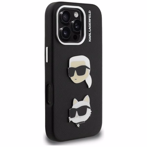 Karl Lagerfeld FW Grained Karl & Choupette Heads Pins Case for iPhone 16 Pro Max - Black