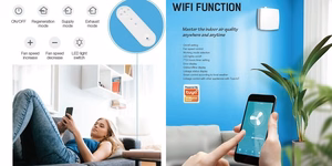 Rekuperatorius 46m2 patalpai, Wi-Fi, Tuya, su drėgmės jutikliu, baltas