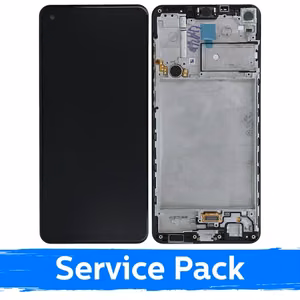 LCD ekranas suderinamas su Samsung A217 A21s juodas su rėmeliu (Service Pack)