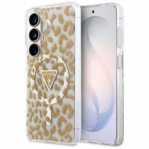 Guess dėklas IML Leopard Print Triangle MagSafe for Samsung Galaxy S26 rudas