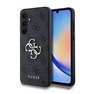 Guess 4G Big Metal Logo dėklas, skirtas Samsung Galaxy A35, juodas