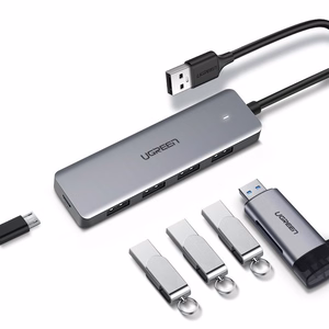 Ugreen USB Šakotuvas - 4x USB 3.2 Gen 1 su micro USB maitinimo prievadu pilkas (CM219 50985)
